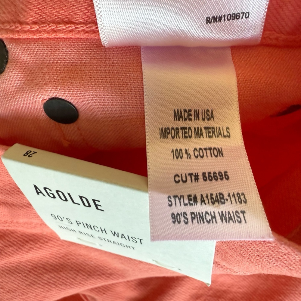 AGOLDE 90s Pinch Waist High Rise Straight •28 • NWT Salmon Pink/Peach - Picture 11 of 15